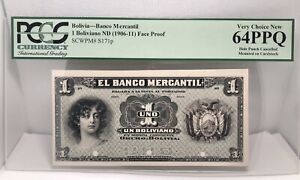 Bolivia 1906-11 Banco Mercantil 1 Boliviano, PCGS 64PPQ, Pick S171P , Face Proof