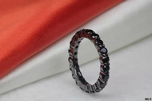 Round Cut Black on Black Sterling Silver 925 Gothic Wedding Band Eternity Band - Picture 1 of 4