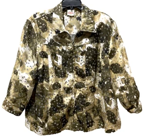 Ruby Red Favorite Blouse Zip Up Green Semi Sheer Burnout Womens Size 2X - Picture 1 of 9