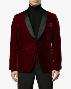 Men Velvet Tuxedo Blazers Jacket Maroon Halloween Christmas Party Wear Coat - Picture 1 of 3