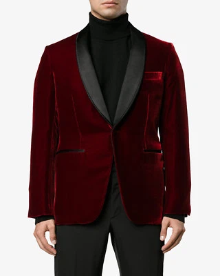 Hombres Terciopelo Esmoquin Blazers Chaqueta Granate Halloween Navidad Fiesta Ropa Abrigo Foto 1 de 3