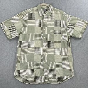 Brooks Brothers Green White Plaid Pattern Short Sleeve Button Sport Shirt Medium