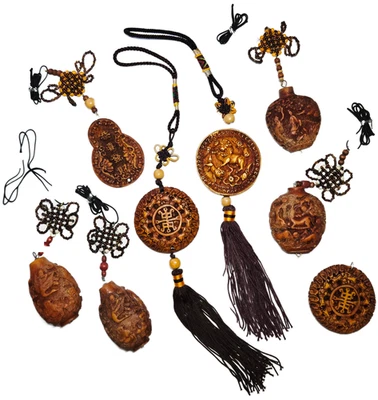 Colgante Lote a Granel Colgante Asiático Oriental Dinero Dios Larga Vida Marrón 6 piezas 2.2" Foto 1 de 4