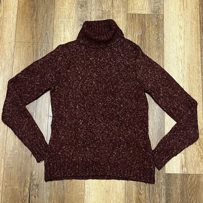 Suéter LL Bean Mujer Lana Cuello Alto M Manga Larga Granate GFT1 Acogedor Preppy Foto 1 de 4