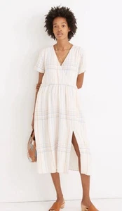 Madewell Linen Blend Clara Midi Dress in Pastel Plaid Size 1x New with tags - Picture 1 of 9