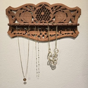 Vintage Holz geschnitzt Halskette Display Rack Vintage MCM Made in India Bohemian - Bild 1 von 7