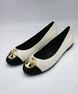 Tory Burch Chelsea Cap Toe Ballet Flat North Nappa, New Ivory/Perfect Black #7.5 - Picture 1 of 7