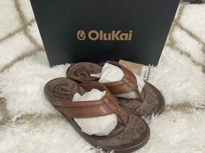 Olukai Men's Size 11 Hiapo Flip Flop Comfort Beach Outdoor Sandals-Rum/Dark Wood - Image 1 of 4