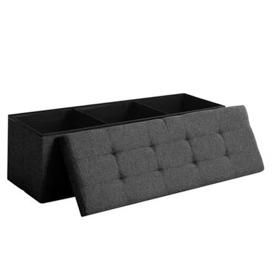  45.3 Inches Storage Ottoman Bench Foldable Seat Footrest Shoe 45.3" Flip Black - Image 1 of 4