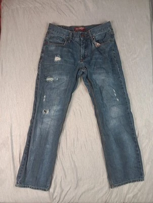 Arizona Jean Co. Mens 32x29* Slim Straight Jeans Pants Cotton Blue Distressed - Image 1 of 4