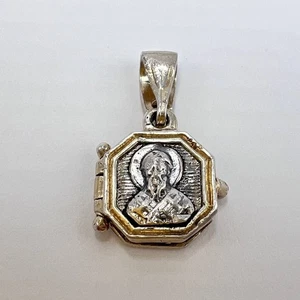 Vintage Orthodox Pendant St. Nicholas Icon 925 Silver Gold Wash Ukraine - Picture 1 of 8