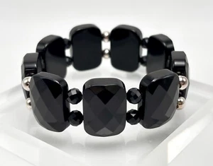 JAY KING Midnight Black Chalcedony Bead Stretch Bracelet - NIB - Picture 1 of 10
