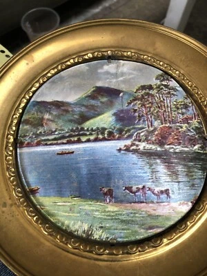 "Hermosa casa de campo de arte de placa de pared de latón y lámina vintage hecha en Inglaterra 7,5""" Foto 1 de 3