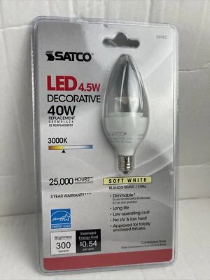 NEW Sealed Satco LED 4.5W Light Bulb S8952 3000K 40W Equivalent Candelabra Base - Image 1 of 2
