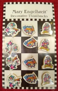MARY ENGELBREIT Motivational Decorative Thumbtacks Set 12 Great Job, etc NEW! - Picture 1 of 3