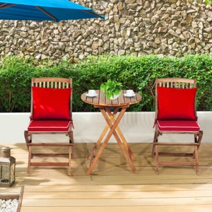 Patiojoy 3PCS Patio Folding Wooden Bistro Set Cushioned Chair Conversation Red - Picture 1 of 9