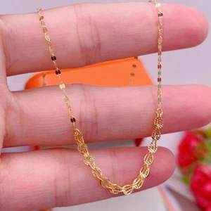 1PCPure 18K Yellow Gold Chain Women Lucky Phoenix Tail Diamond-Cut Link Necklace - Picture 1 of 9