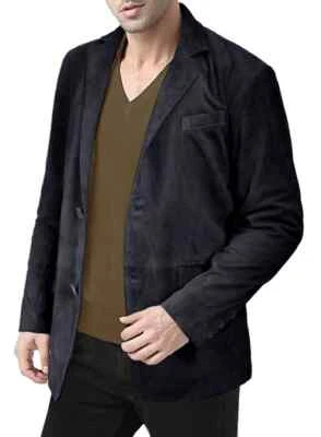 Authentic Luxury Men's Navy Blue Suede Blazer 100% Lambskin Suede Coat Blazer - Image 1 of 4