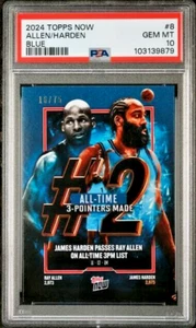 PSA 10 James Harden 2024 Topps NOW #8 - #2 All-Time 3-Pointers Blue #/75 - Picture 1 of 3