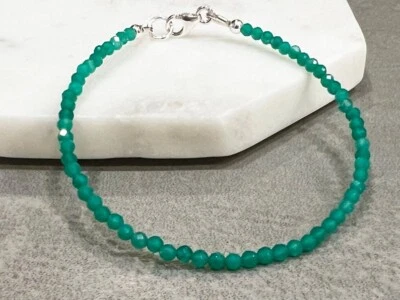 美丽绿玛瑙刻面圆形宝石强力珠手工手链 6-8 英寸 — 第 1/4 张图片