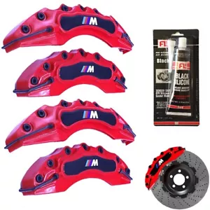 4x ABS PLASTIC For BMW M Red Brake Caliper Covers 17' 18' 19' Rims + SILICONE - Picture 1 of 11