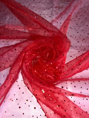 1 Meter Red Holographic Sequin Organza Fabric 58” wide Decoration Costumes - Image 1 of 2