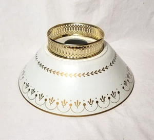 Vintage Tole Toleware Metal White Gold Trim Floral Lamp Shade 12" x 6" - Picture 1 of 8