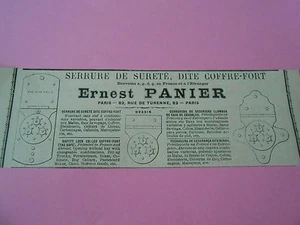 Serrure de Surté dite Coffre Fort Ernest PANIER Pub 1887 - Picture 1 of 1