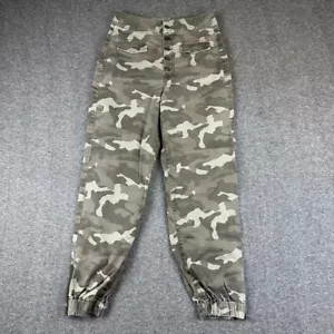 Express Pants Womens 4 Green Camo Jogger Style Extreme High Rise Button Fly - Picture 1 of 15
