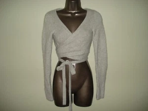 Theory Cashmere Crop Wrap Around Ballet Tie Sweater- Heather Gray- Size Small - Picture 1 of 3