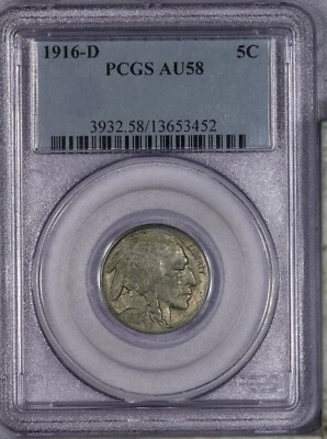 1916-D Buffalo Nickel 5c PCGS AU58 - Image 1 of 4