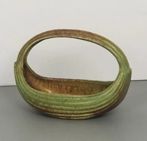 Vintage Haeger USA Pottery Green Brown Planter with Handle Marked - Picture 1 of 12