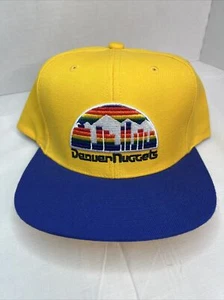 Mitchell & Ness Denver Nuggets HWC Adjustable Fit Snapback Hat Yellow Blue VTG - Picture 1 of 4