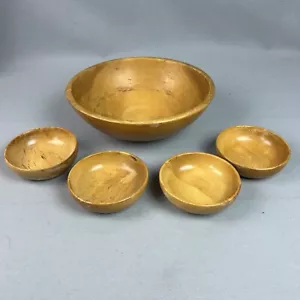 Juego de 5 ensaladeras de madera clara 13 pulgadas/5,5 pulgadas mediados de siglo moderno sin marca vintage - Imagen 1 de 16
