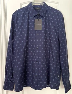 Ted Baker London Men's XL Blue Ilenka Floral Geo Print Button Down Shirt NWT - Picture 1 of 23