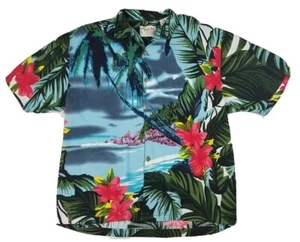 Thums Up Aloha Hawaiian Shirt Mens XL Blue Floral Hibiscus Wave Surfing Islands - Picture 1 of 9