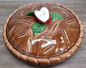 Vtg Apple Pie Covered Dish Pie Keeper Pottery 11" Majolica Japan - Picture 1 of 7