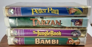 Disney VHS Lot 4 Tapes Bambi the Jungle Book Tarzan Peter Pan - Imagen 1 de 5