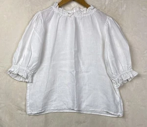 Top VELLUTO donna piccolo bianco rosabel tessuto 100% lino manica a sbuffo boxy - Foto 1 di 13