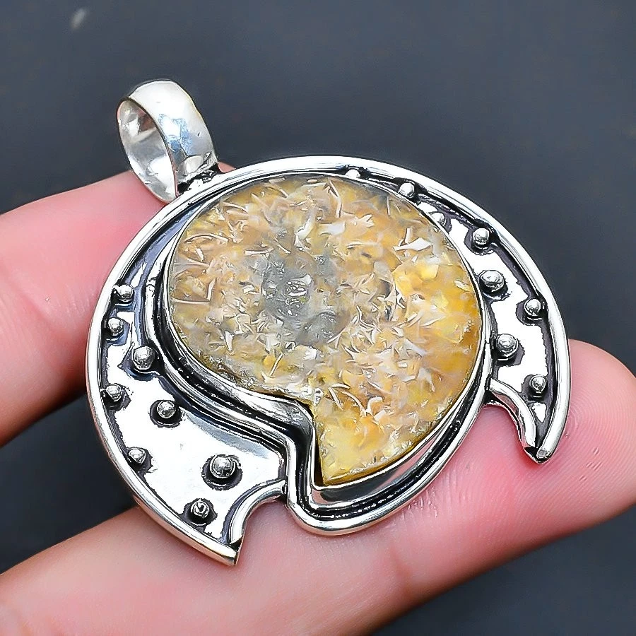 Кулон ювелирный ручной работы с ископаемыми аммонитами драгоценными камнями 1,70 дюйма - Изображение 1 из 1