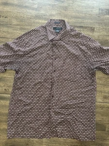 J Ferrar Mens Large Hawaiian Shirt Green Blue Short Sleeve Button Down Rayon - Picture 1 of 6