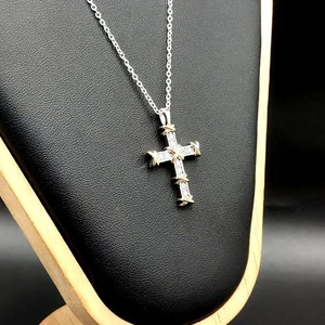 925 Silber Halskette mit Gold & CZ Diamanten Damen Weihnachten Geburtstag Vintage Mode - Bild 1 von 6