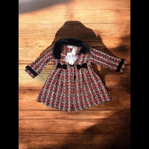 Blueberi Boulevard Coat Girls 3T Red Tweed Fur Collar Sequins Button Bow Holiday - Picture 1 of 4