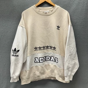 adidas Sweatshirt Womens Medium Cream White Oversized Pullover Logo Print - Picture 1 of 11