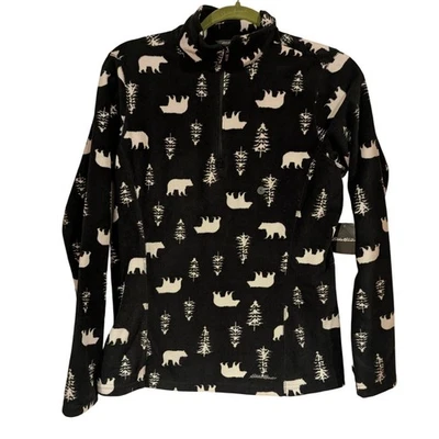 Eddie Bauer Mujer Vellón Nuevo Con Etiquetas Regalo Oso Negro Estampado Árbol Manga Larga Talla S Foto 1 de 4