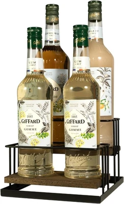 Portabottiglie per Sciroppo Di Caffè, Legno Rustico E Filo Metallico Nero, a 2 R - Immagine 1 di 4