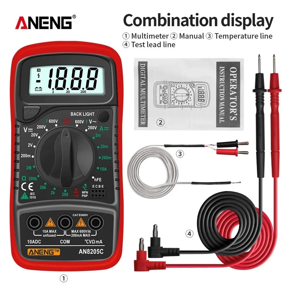 ANENG AN8205C Digital Multimeter AC/DC Spannung Strom Ohm Tester mit Thermoeleme - Bild 1 von 4