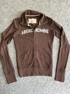 Vtg Abercrombie Fitch Womens Fits Small Sweatshirt Zip Up Spell Out Brown Y2K - Picture 1 of 5