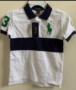 New Polo Ralph Lauren Little Boys Big Pony Mesh Polo Shirt White Multi Size 5 - Picture 1 of 4