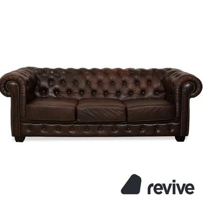 Chesterfield Leder Dreisitzer Braun Sofa Couch - Bild 1 von 4